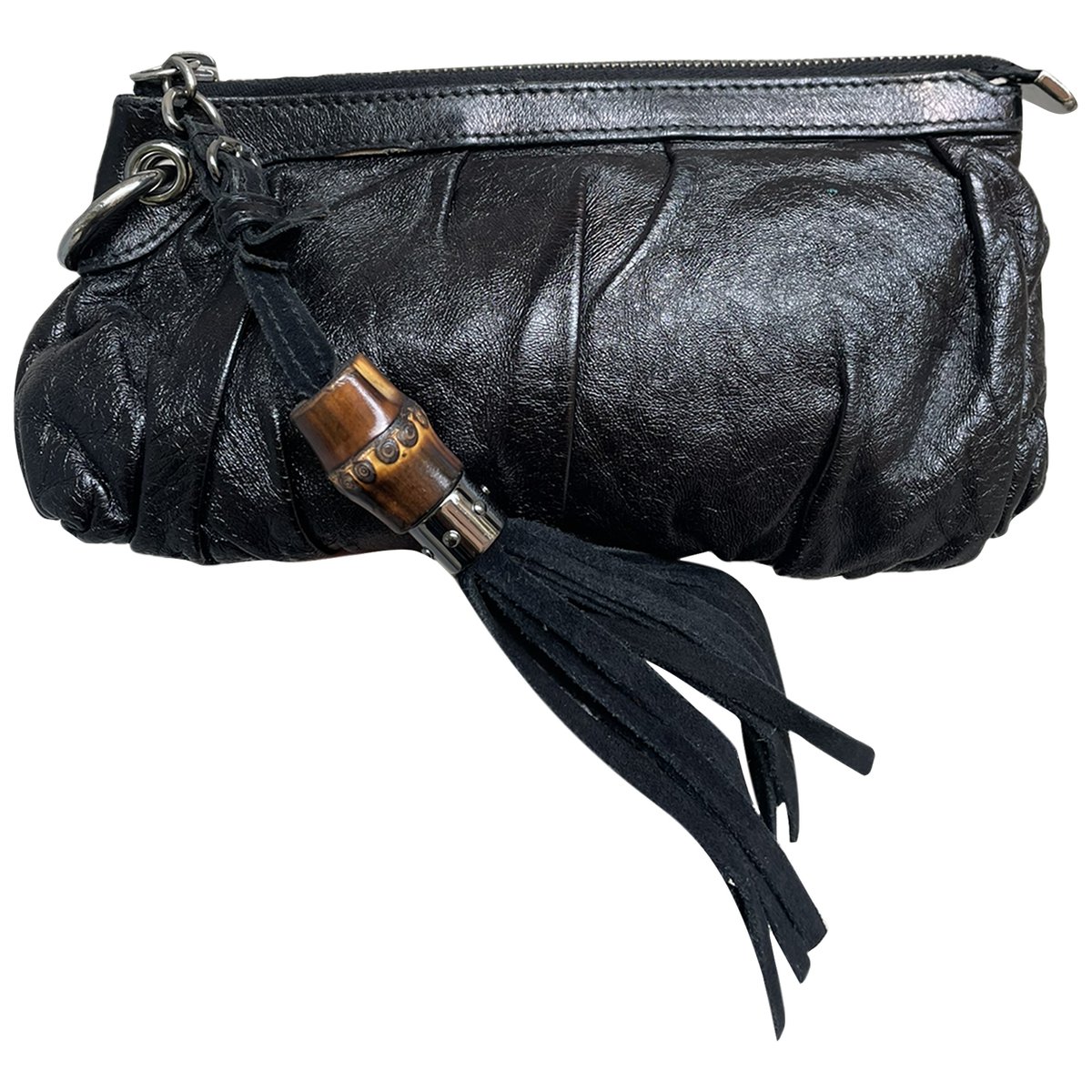 Bamboo leather clutch bag