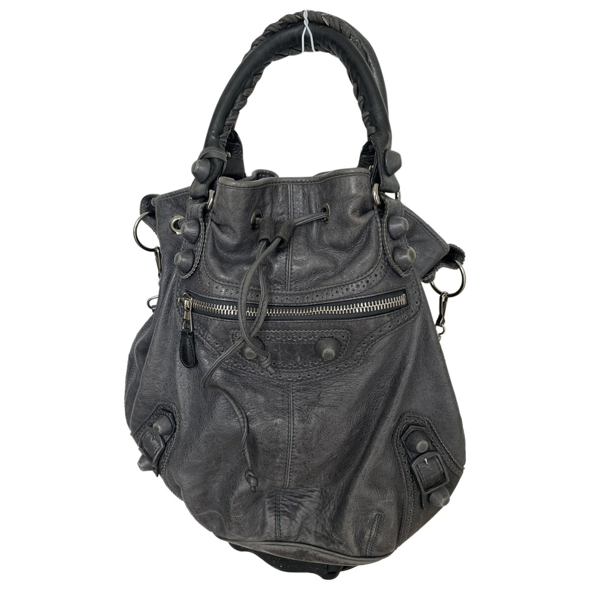 Pompon leather handbag