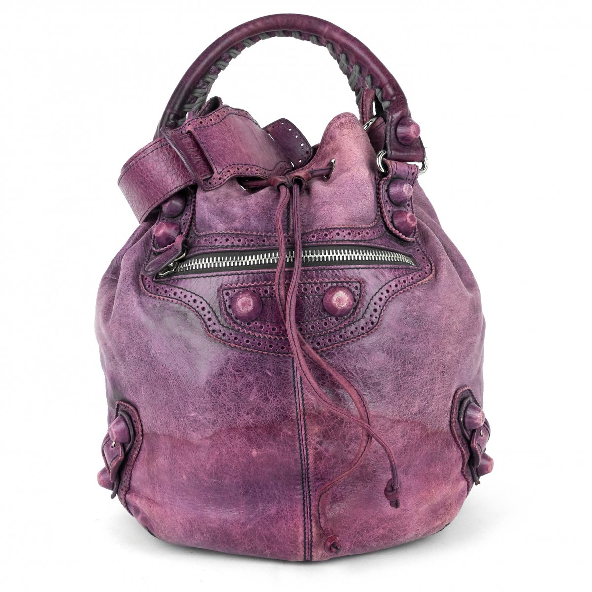 Pompon leather handbag