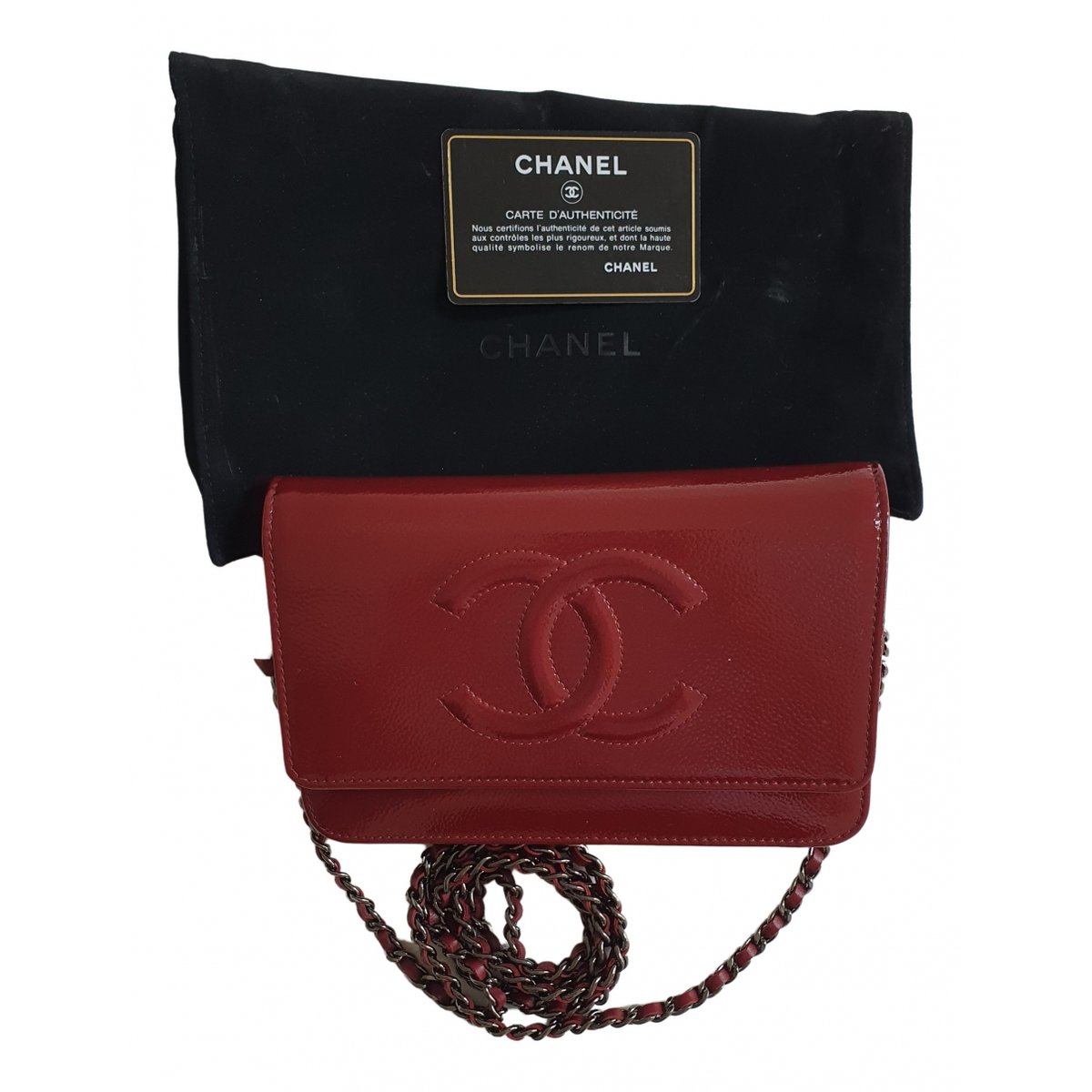 Wallet On Chain Double C patent leather crossbody bag