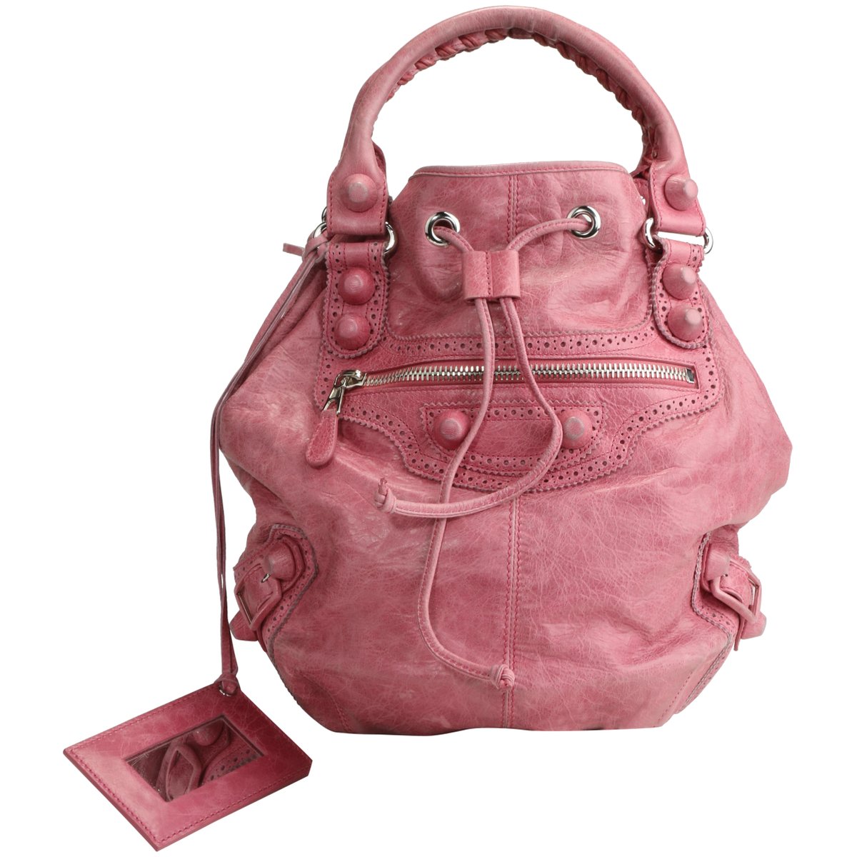 Pompon leather handbag