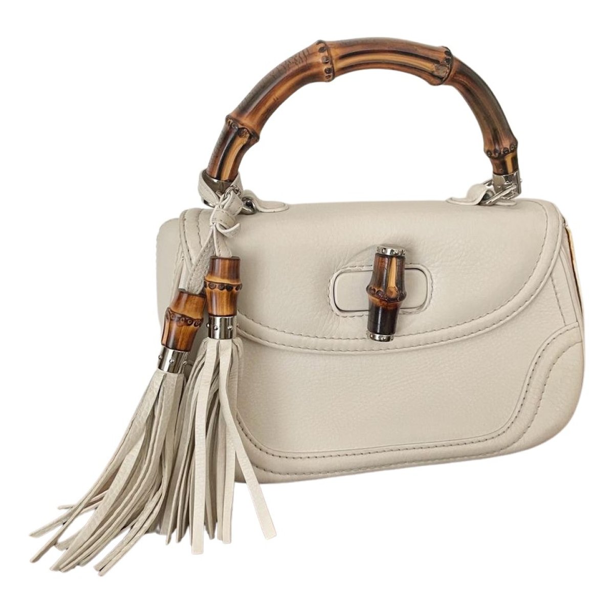 Convertible Pompon Bamboo Top Handle leather handbag