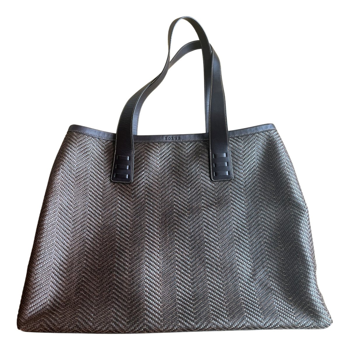 Woven basket bag leather tote