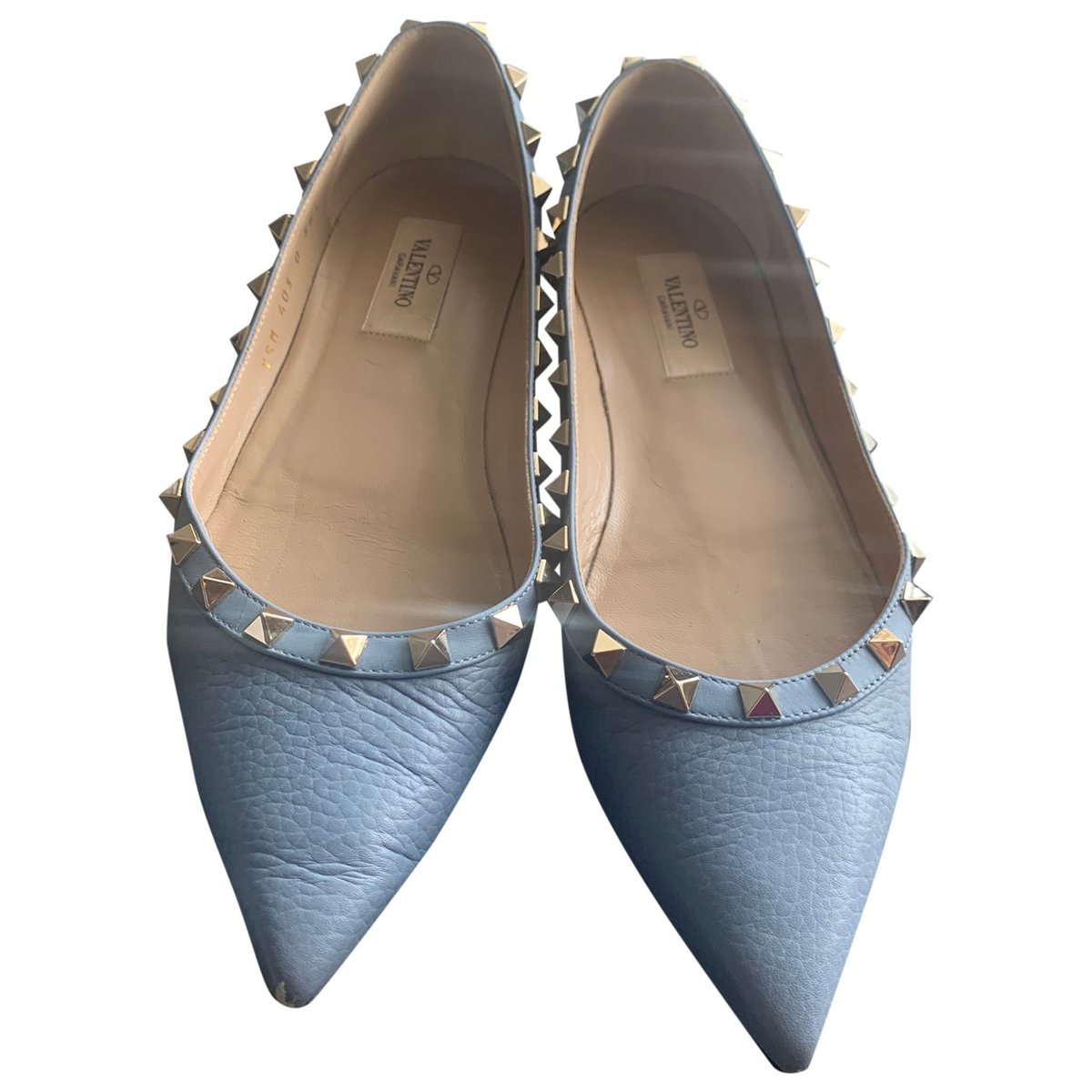 Rockstud leather ballet flats