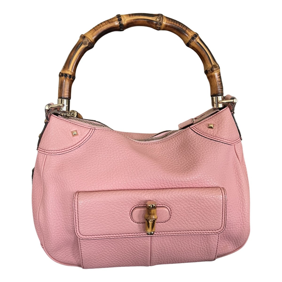Bamboo Zip Top Handle leather handbag