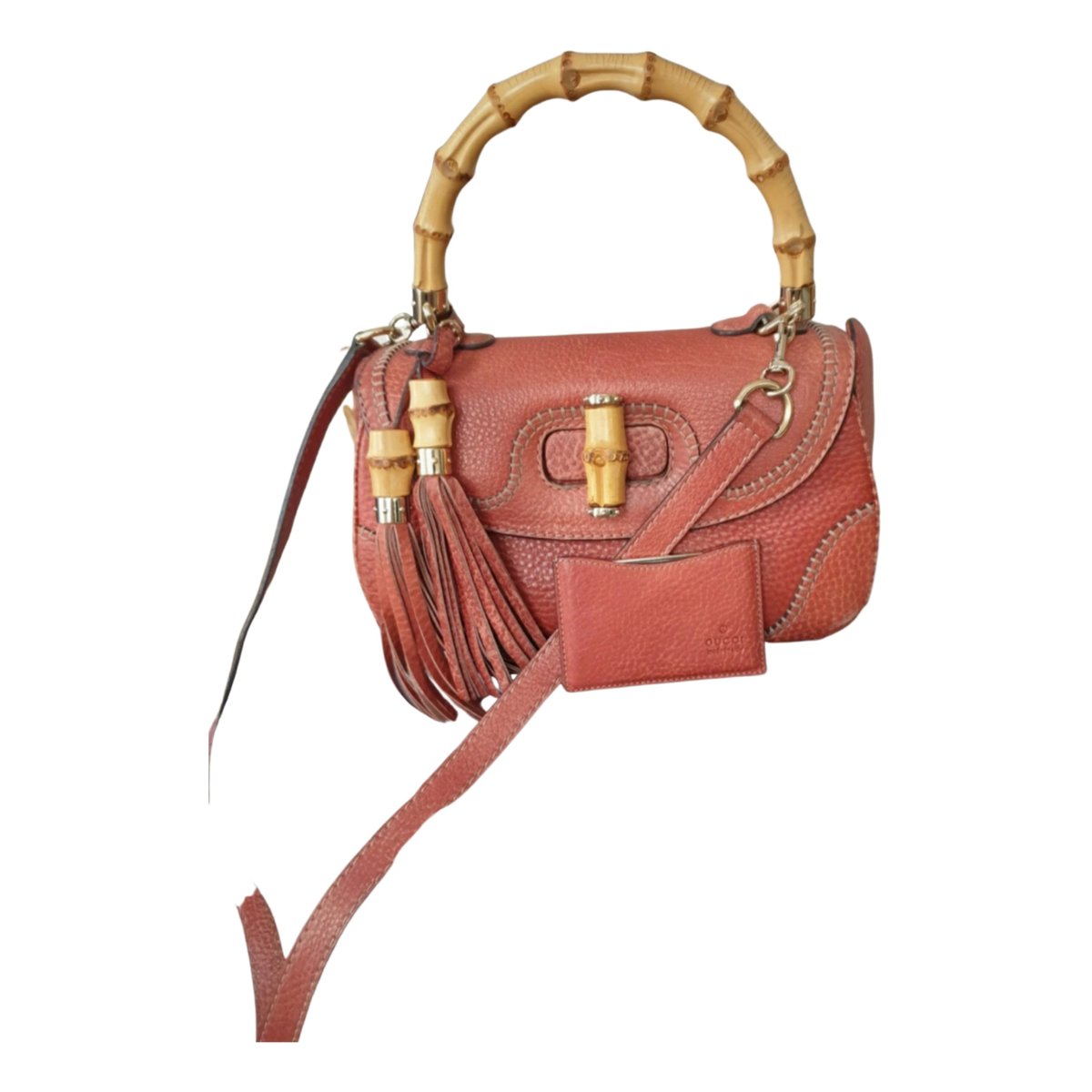 Convertible Pompon Bamboo Top Handle leather handbag