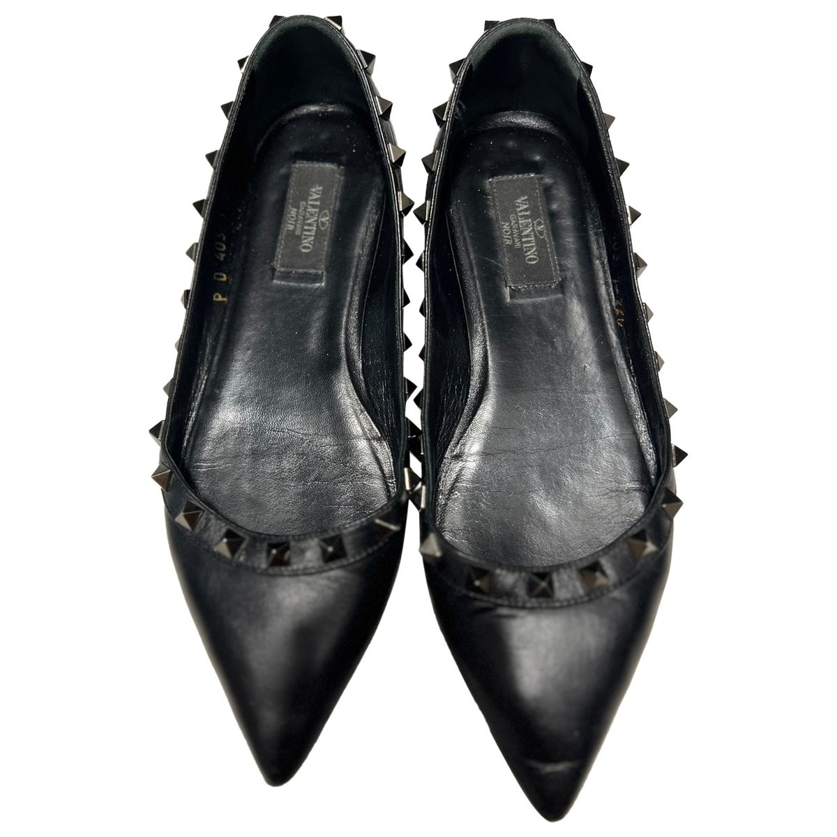 Rockstud leather ballet flats