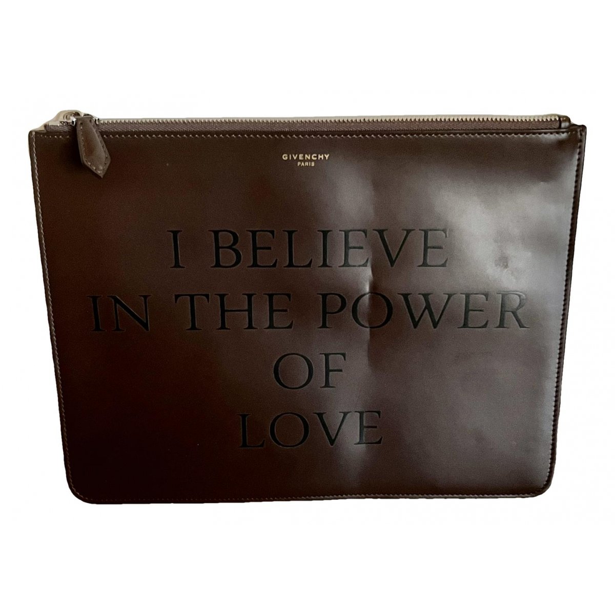 Emblem leather clutch bag