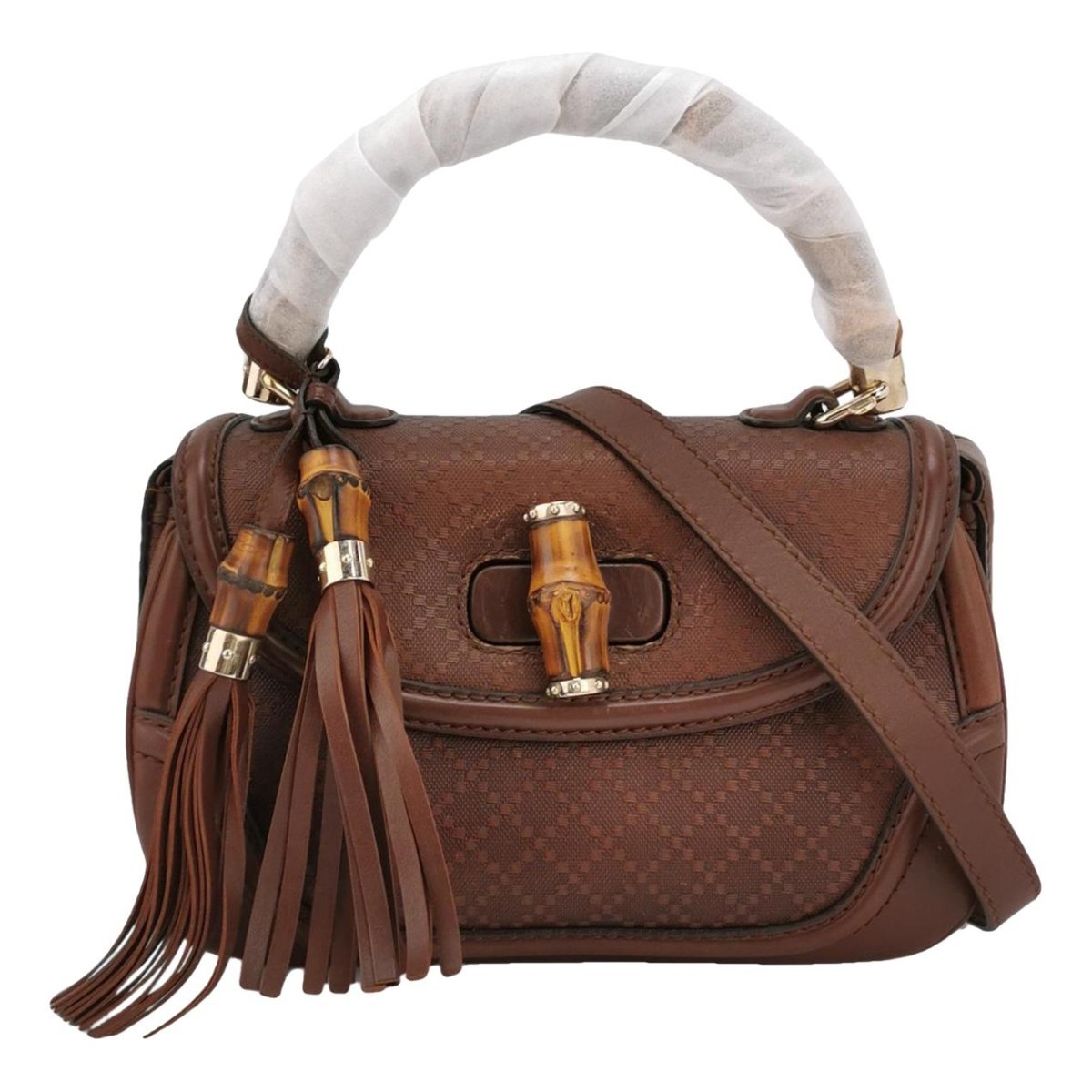 Convertible Pompon Bamboo Top Handle leather handbag