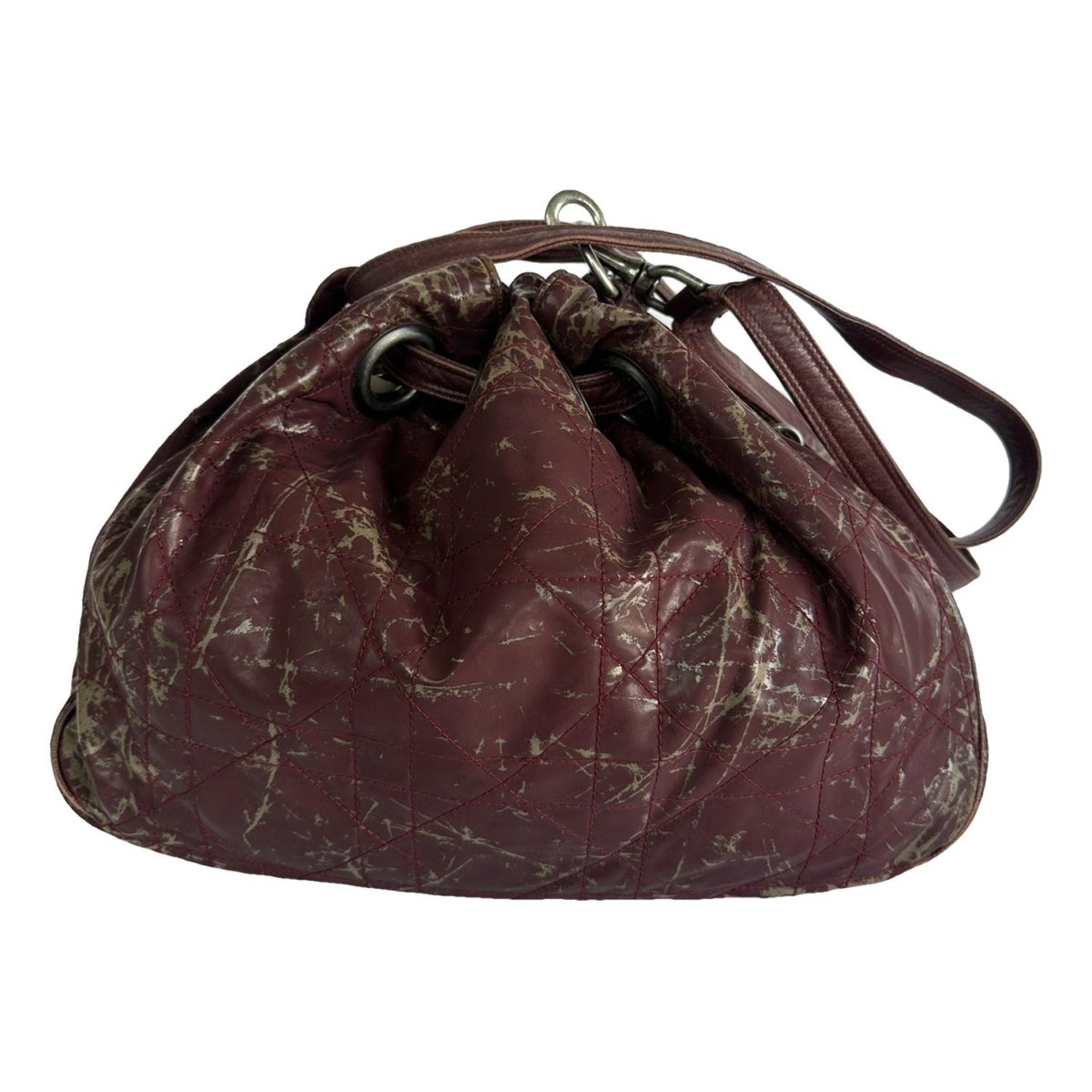 Drawstring patent leather handbag
