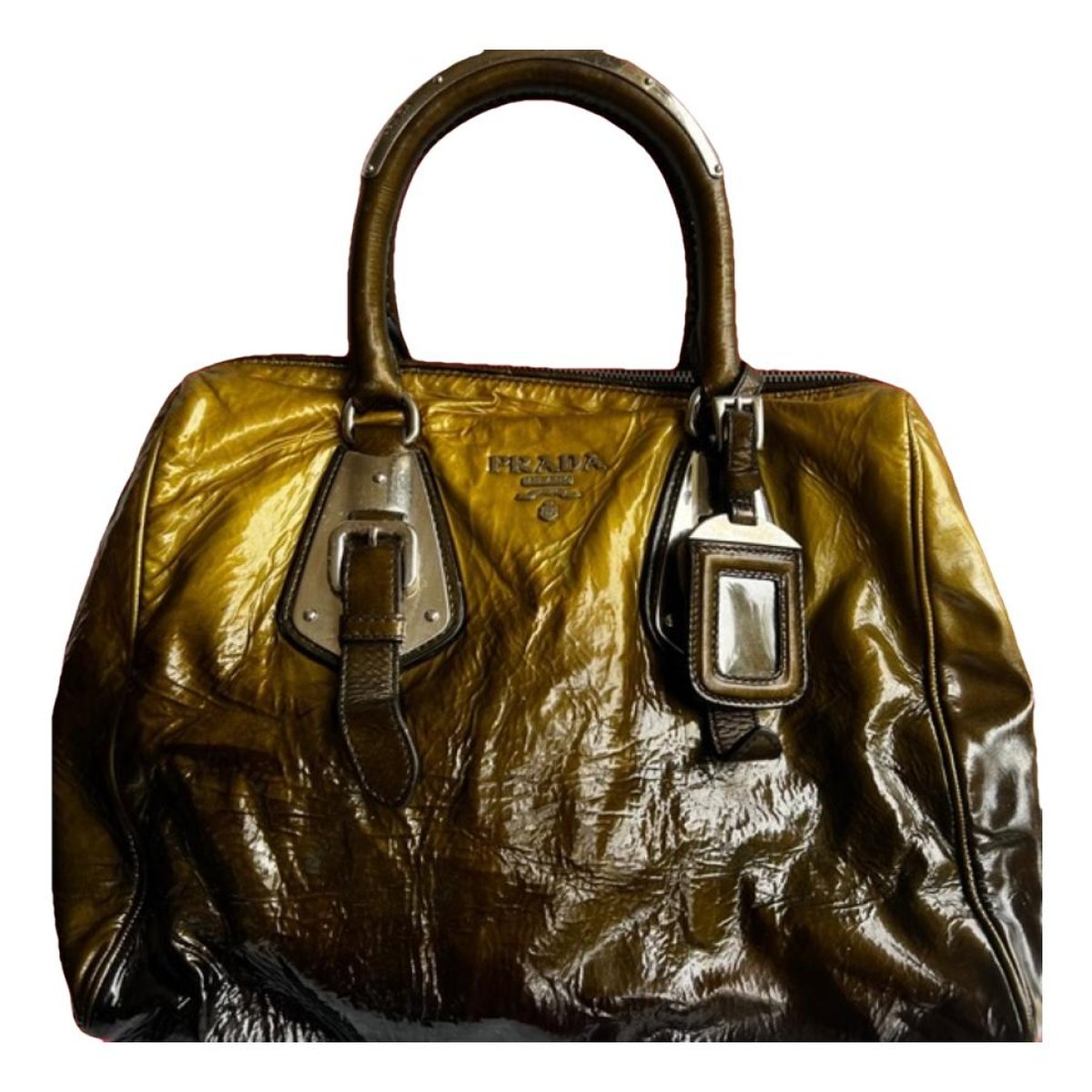 Pyramid patent leather handbag
