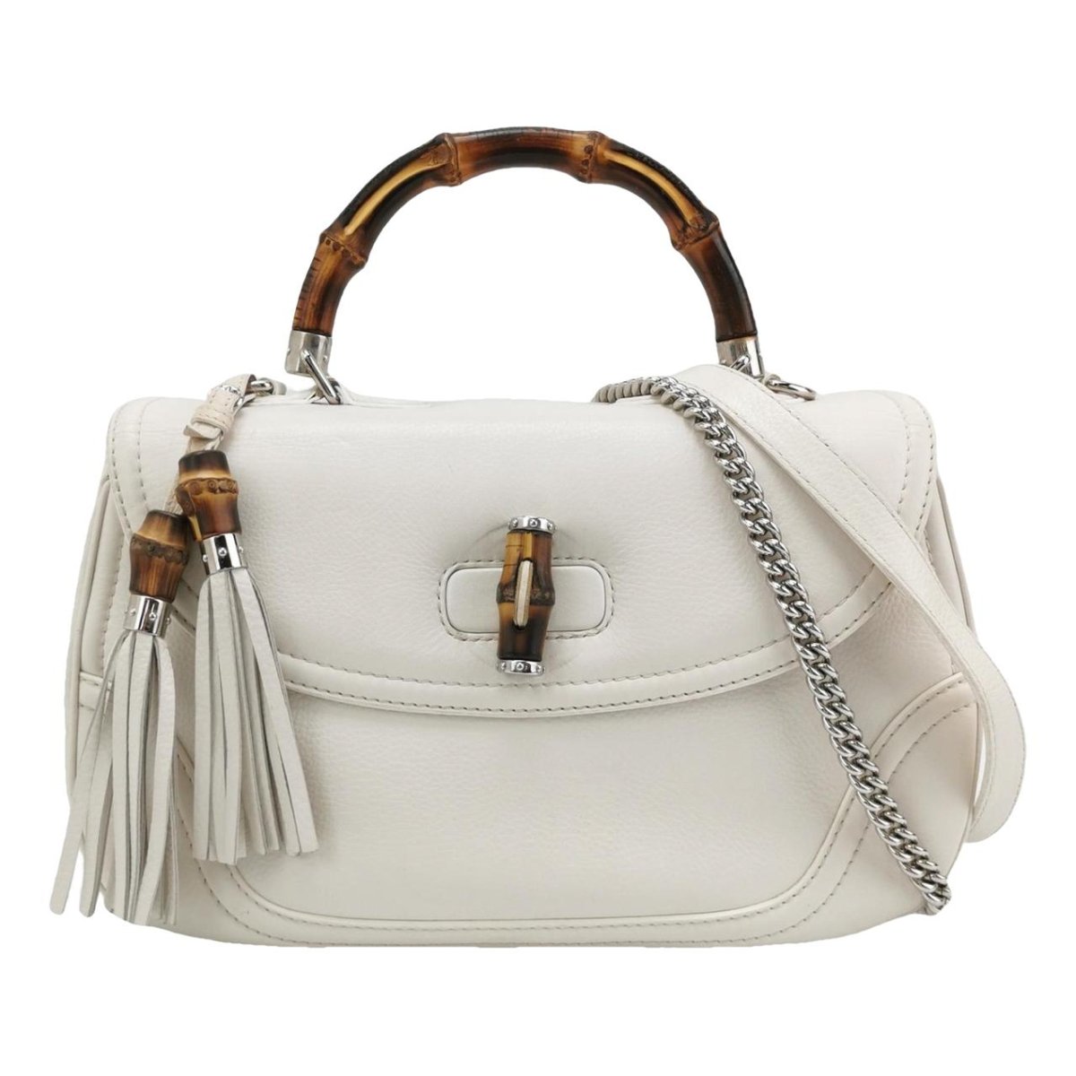Convertible Pompon Bamboo Top Handle leather handbag