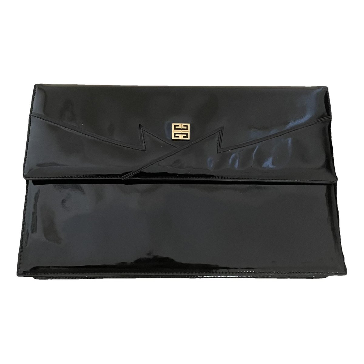 Emblem patent leather handbag