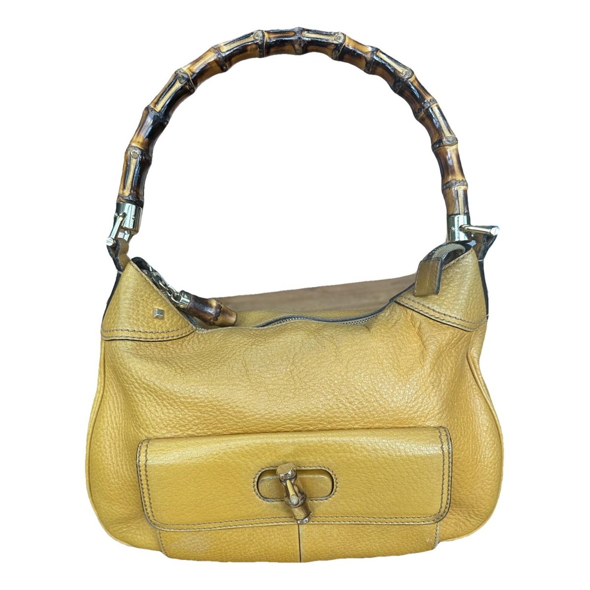Bamboo Zip Top Handle leather handbag