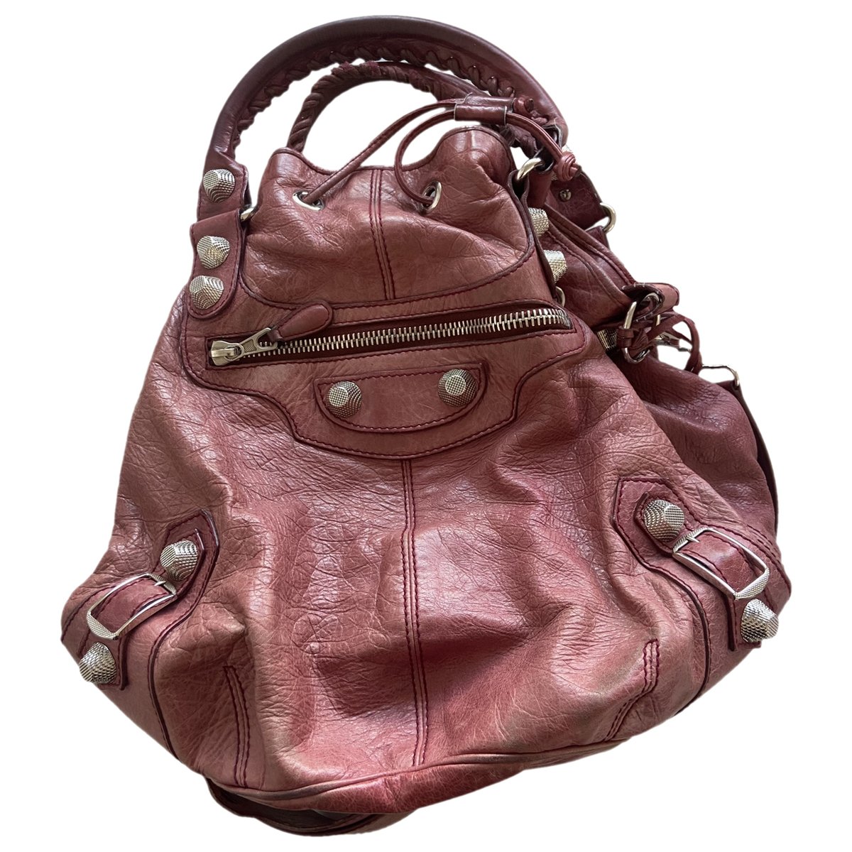 Pompon leather handbag