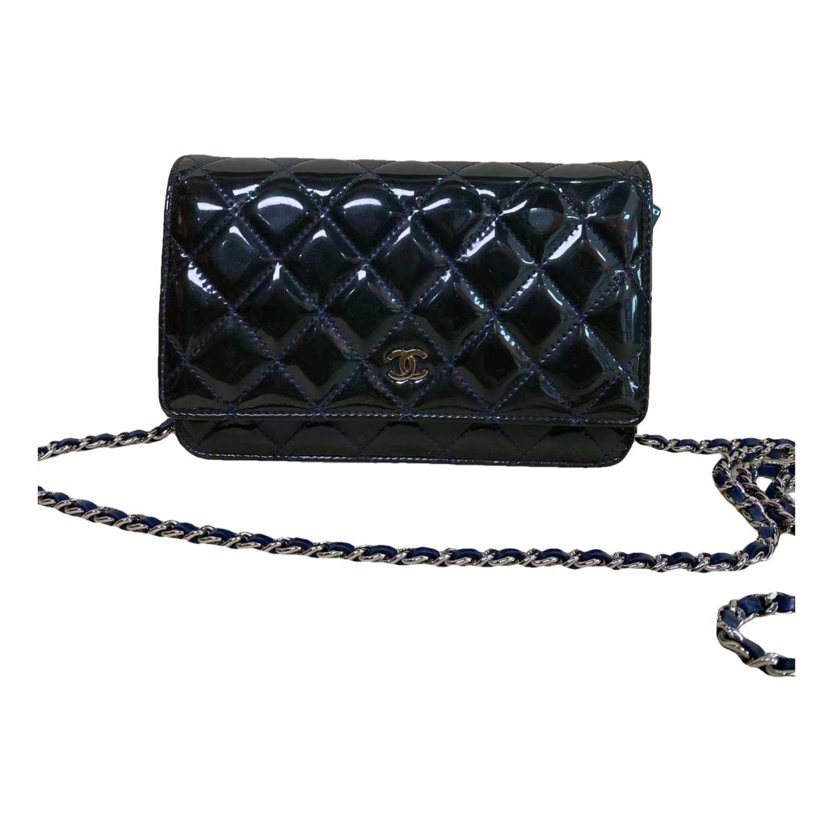 Trendy CC Wallet on Chain patent leather crossbody bag