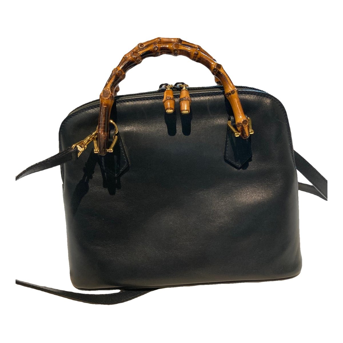 Bamboo Zip Top Handle leather handbag