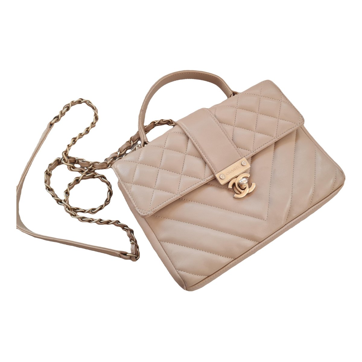Trendy CC Top Handle leather handbag