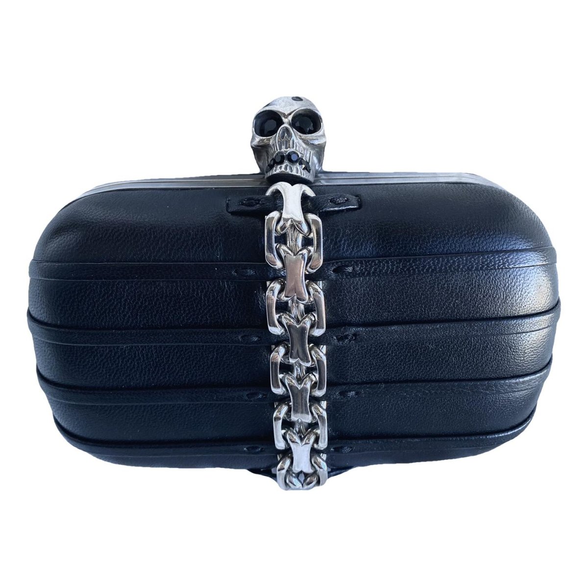 Skull leather clutch bag