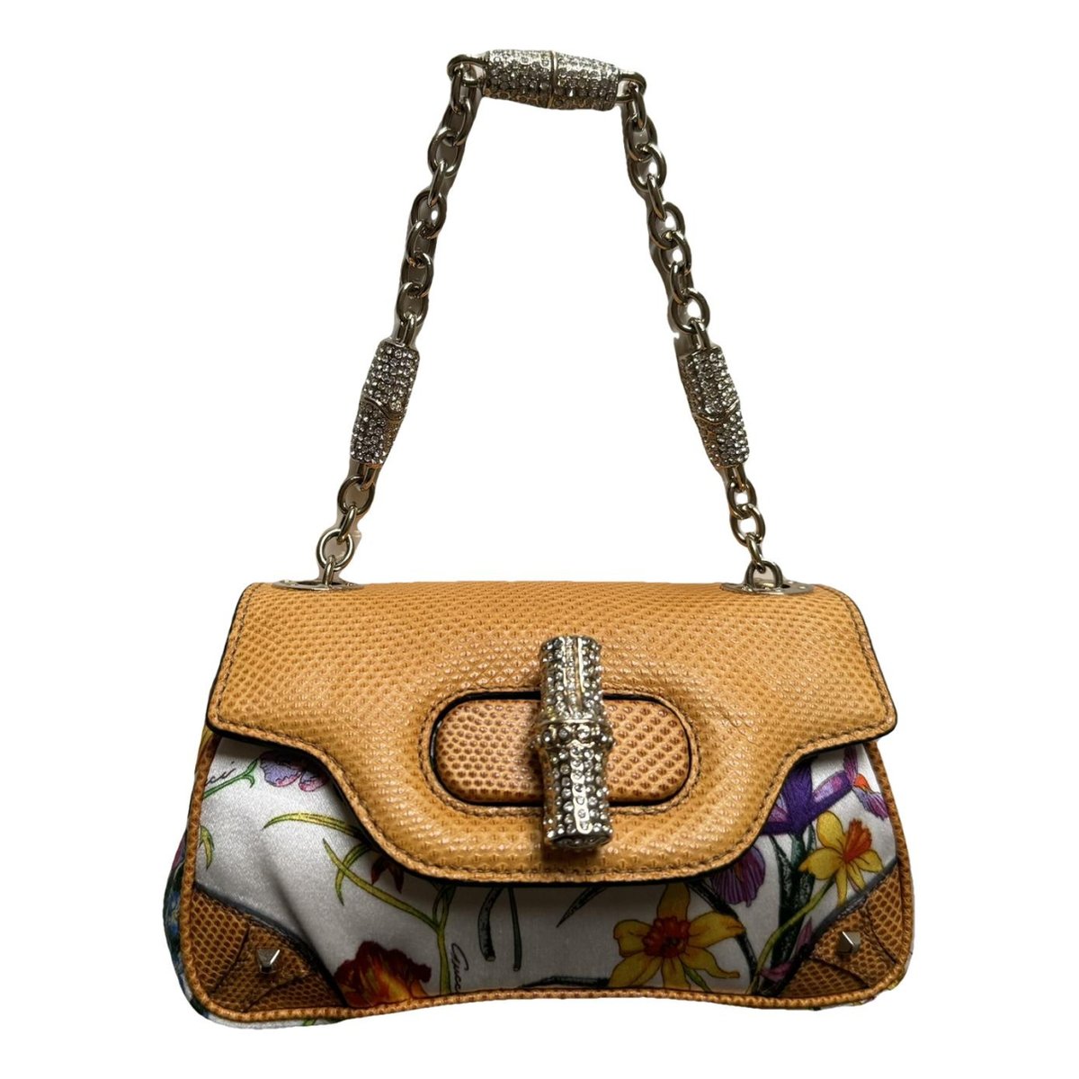Convertible Pompon Bamboo Top Handle silk handbag