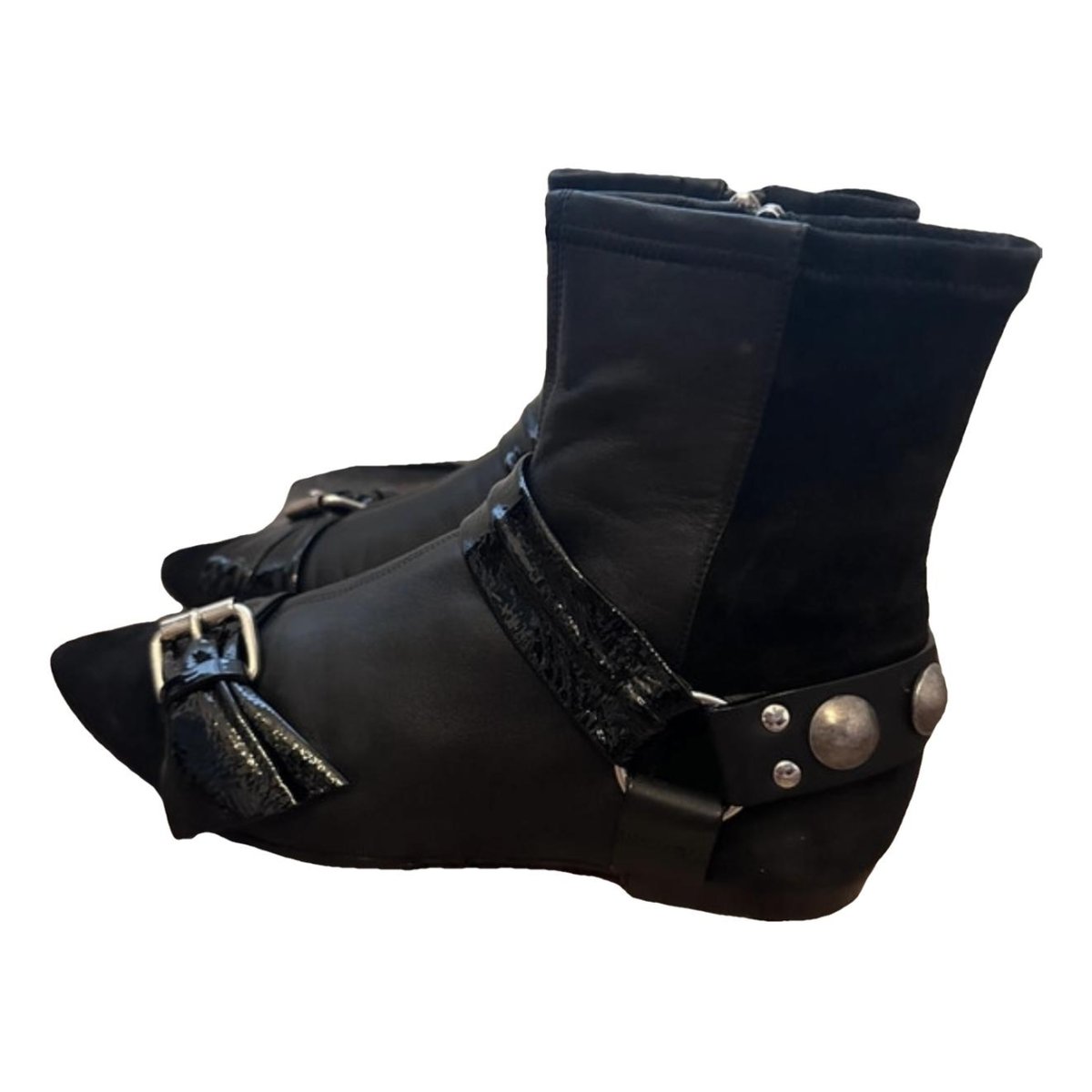 Rolling leather buckled boots