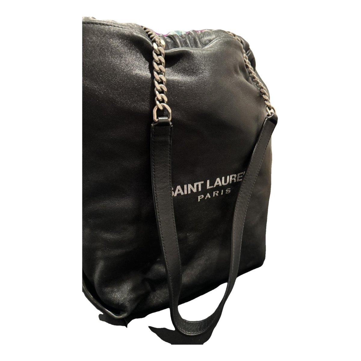 Monogram bucket leather handbag