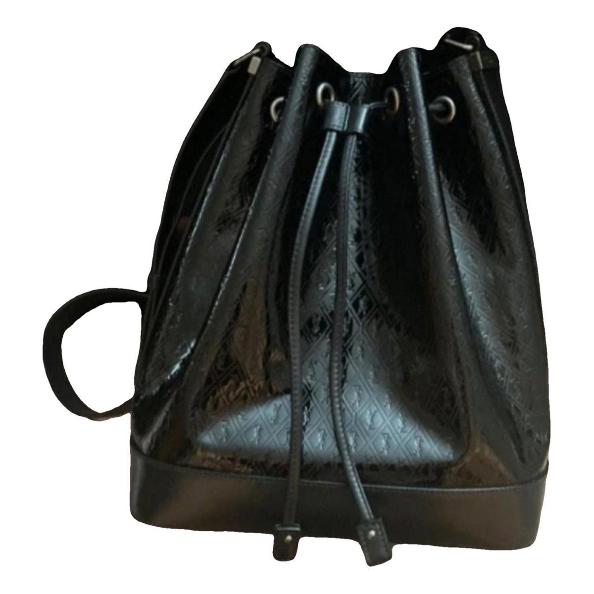 Monogram bucket patent leather handbag