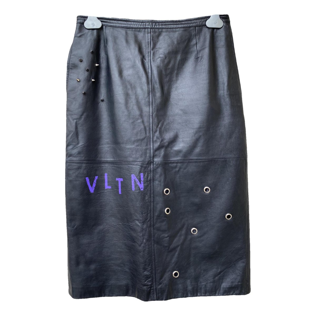 VLogo leather mid-length skirt