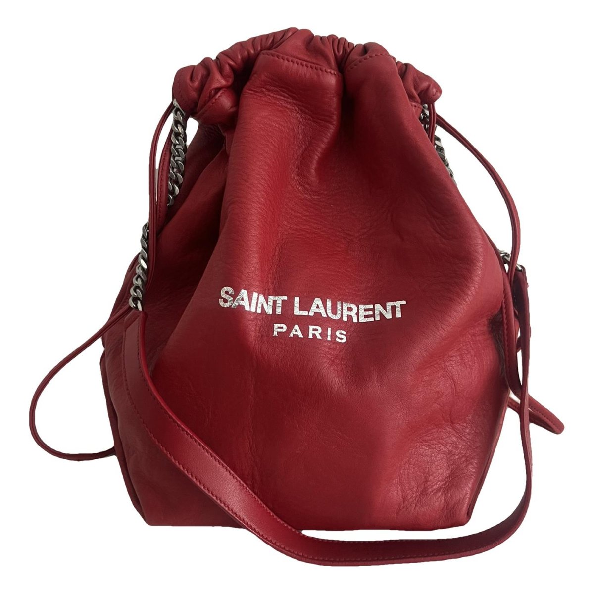 Monogram bucket leather handbag