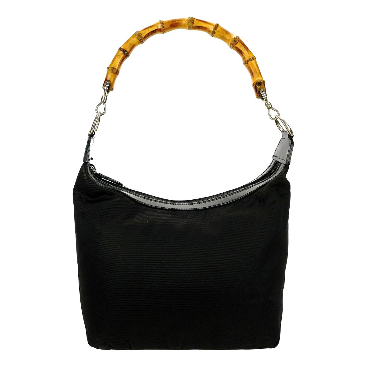 Bamboo Zip Top Handle patent leather handbag