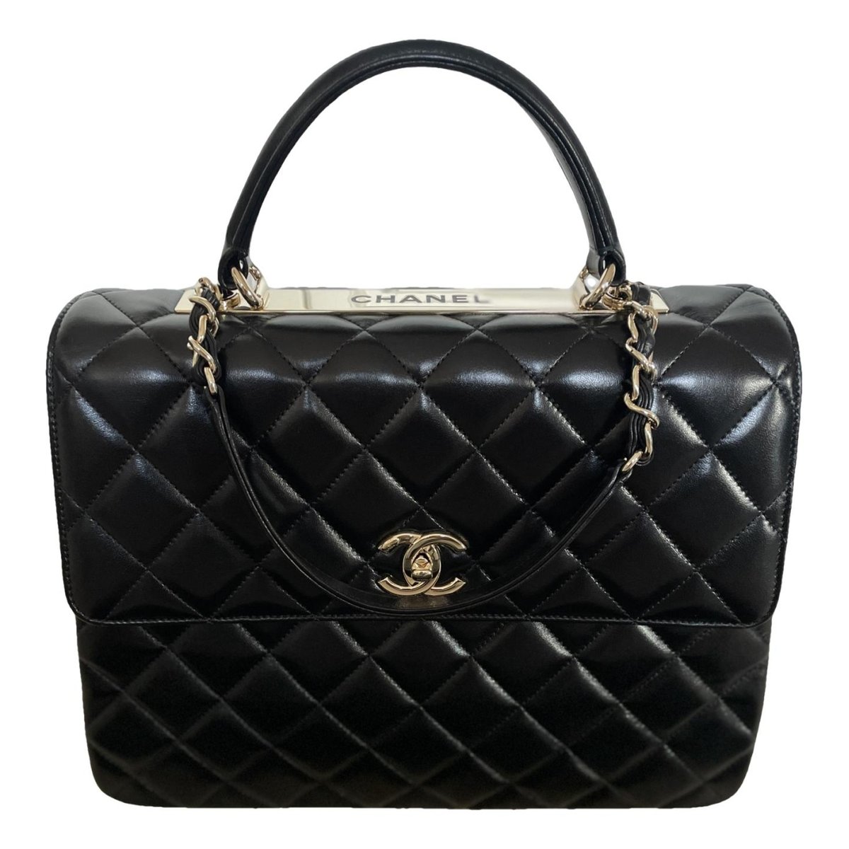 Trendy CC Top Handle leather handbag