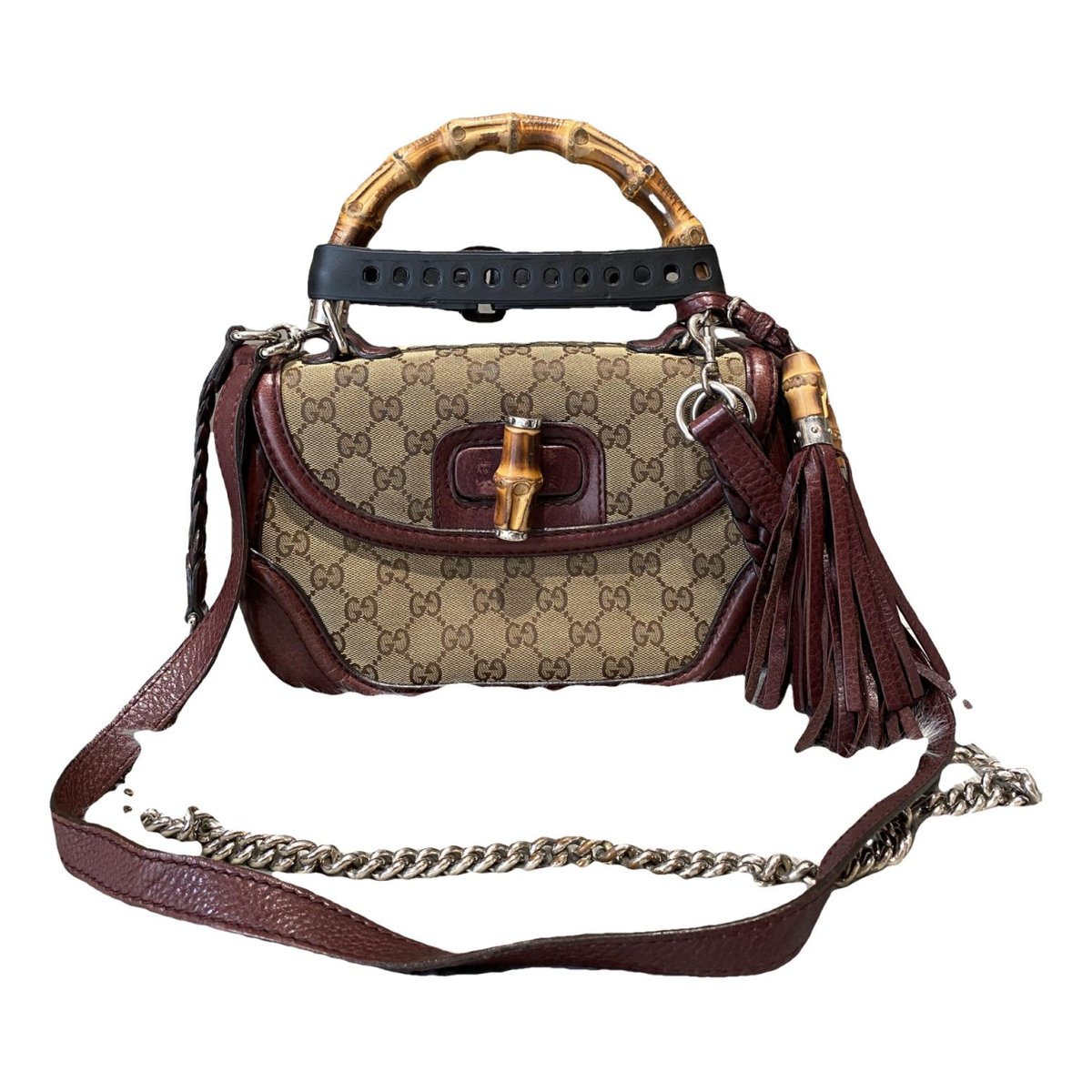 Convertible Pompon Bamboo Top Handle cloth handbag