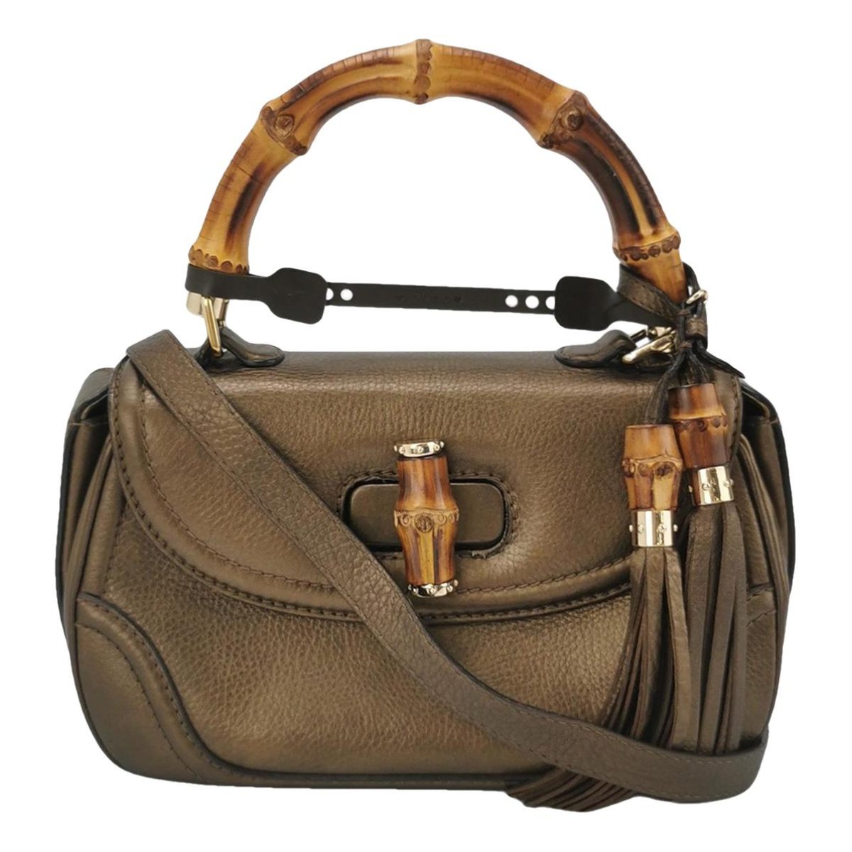 Convertible Pompon Bamboo Top Handle leather handbag