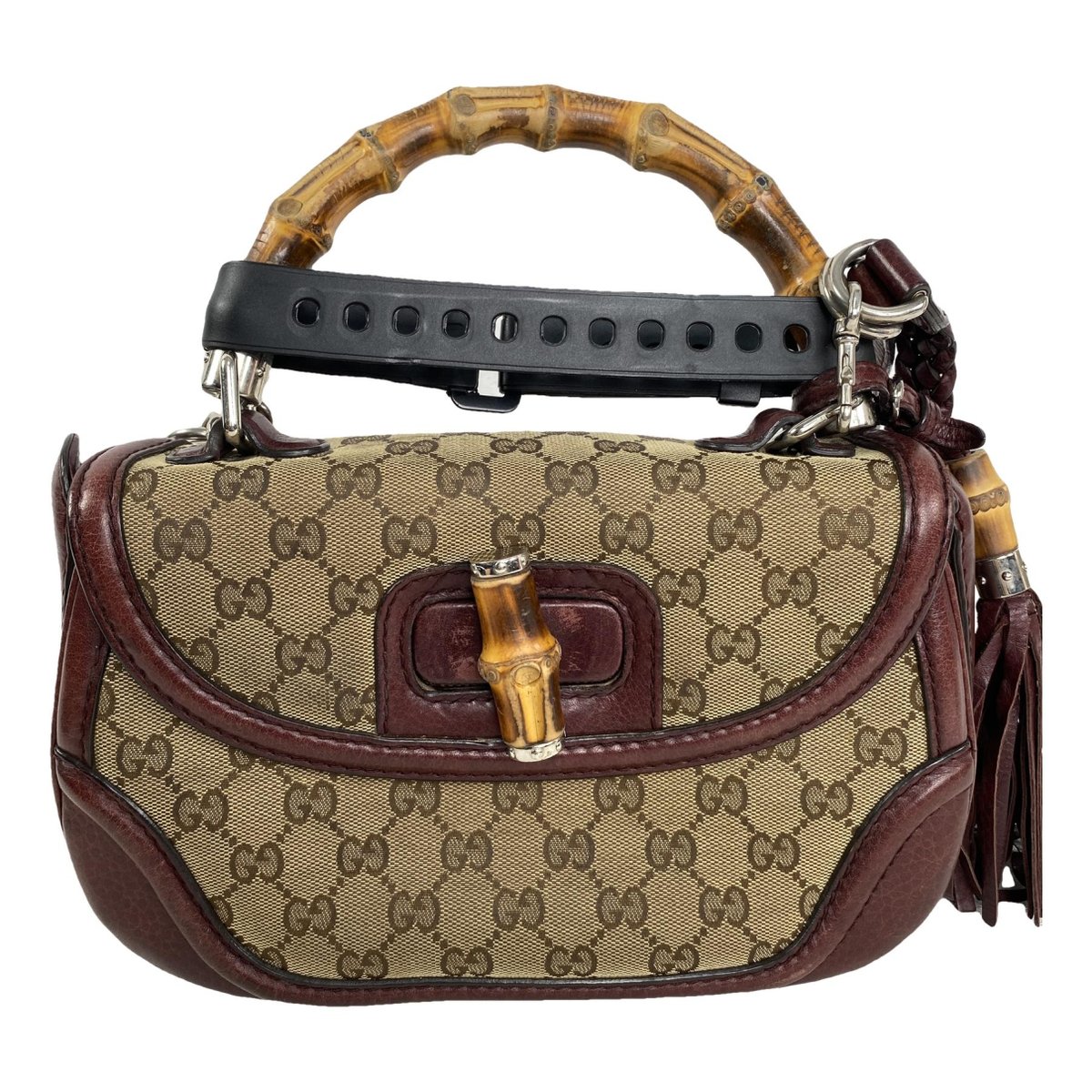 Convertible Pompon Bamboo Top Handle leather handbag