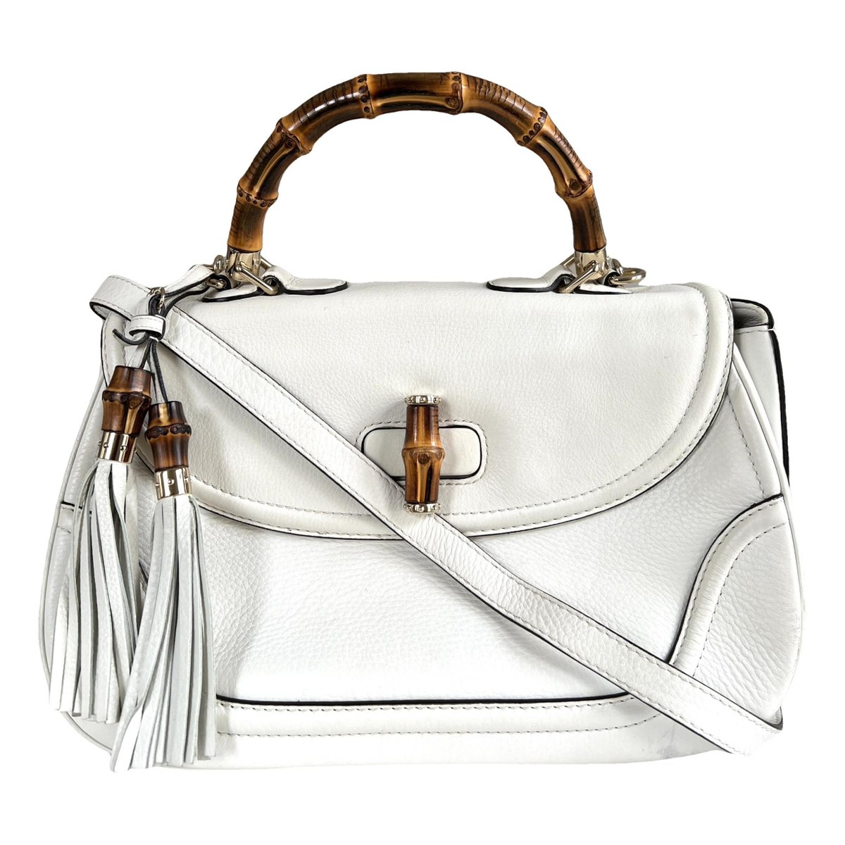 Convertible Pompon Bamboo Top Handle leather handbag