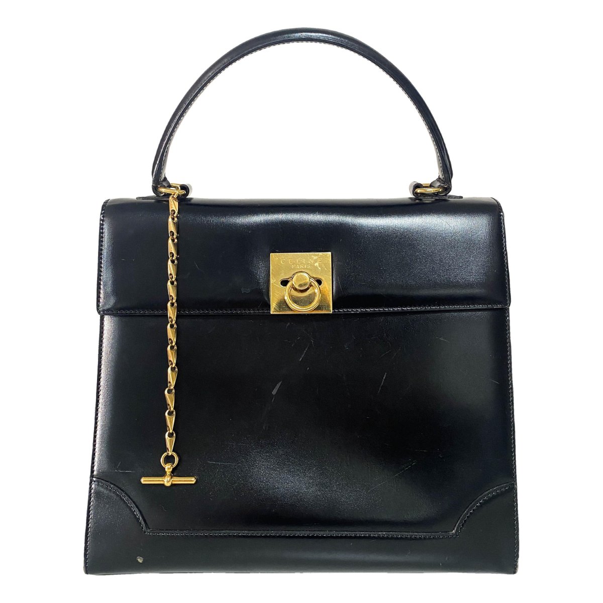 Clasp leather handbag