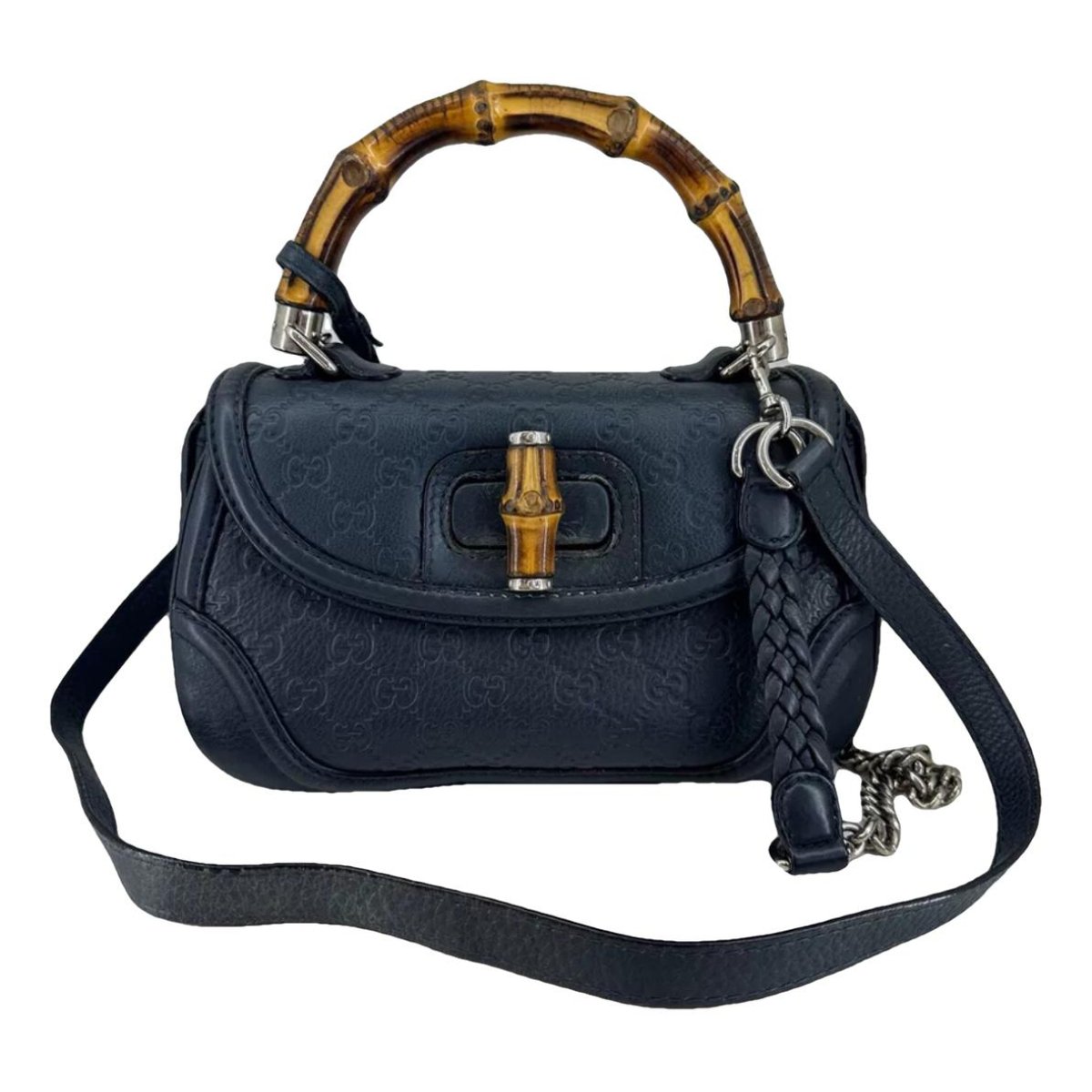 Convertible Pompon Bamboo Top Handle leather handbag