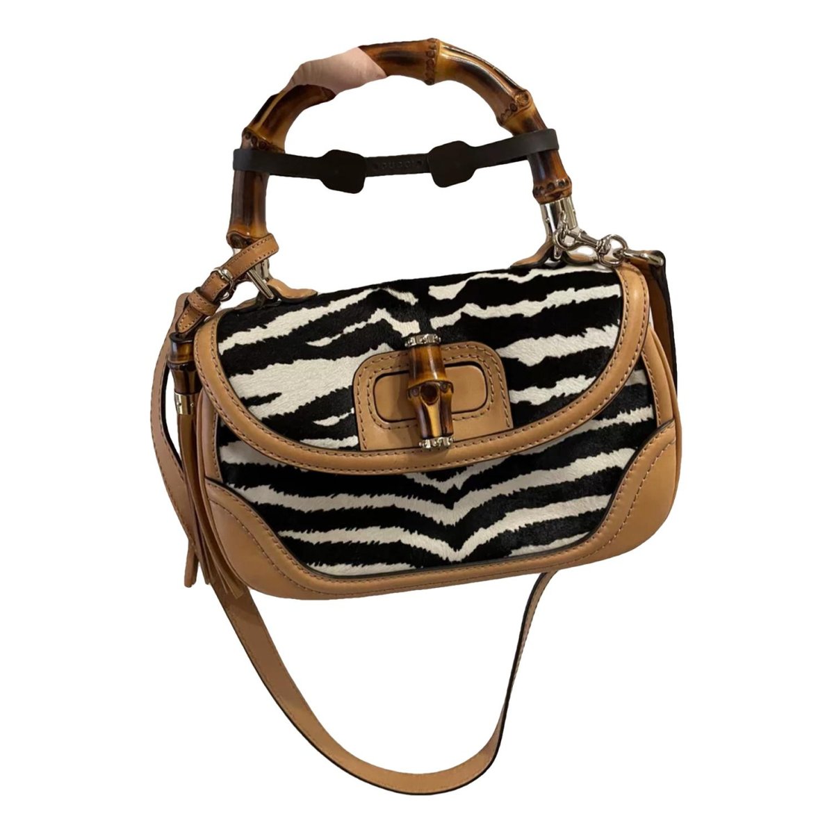 Convertible Pompon Bamboo Top Handle leather handbag