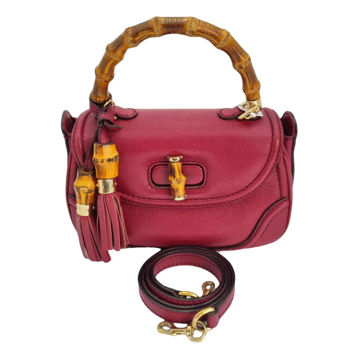 Convertible Pompon Bamboo Top Handle leather handbag