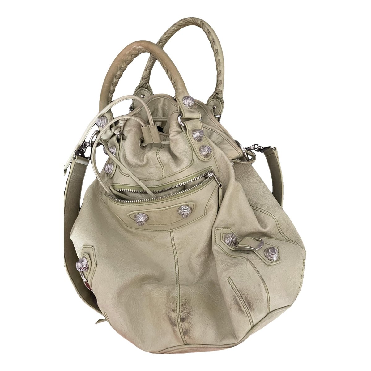 Pompon leather handbag