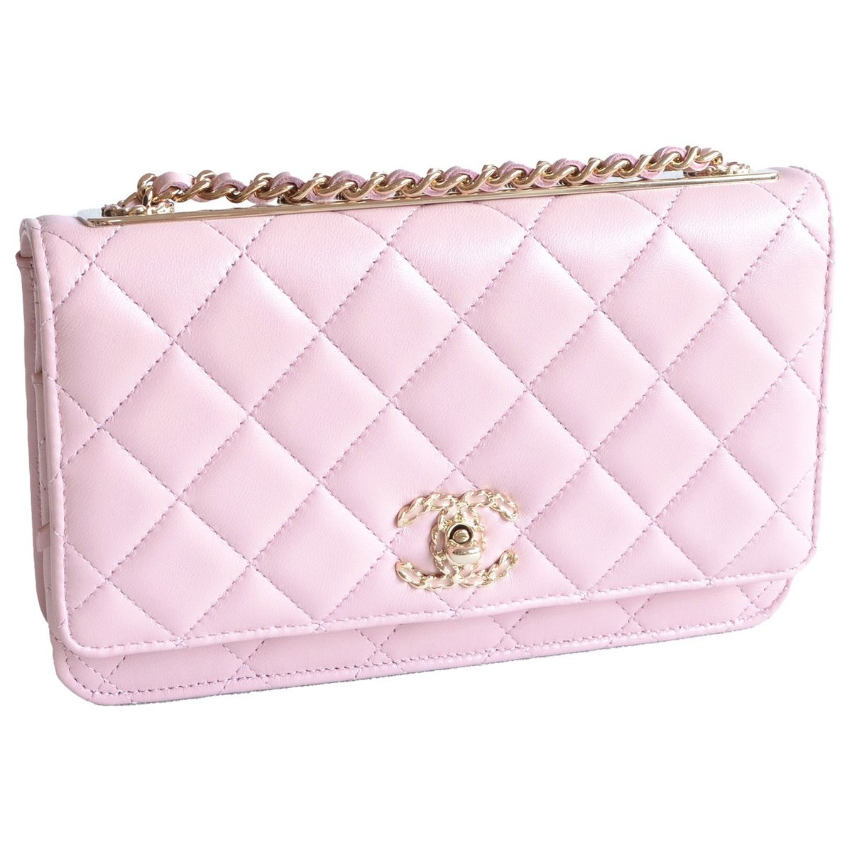 Trendy CC Wallet on Chain leather handbag