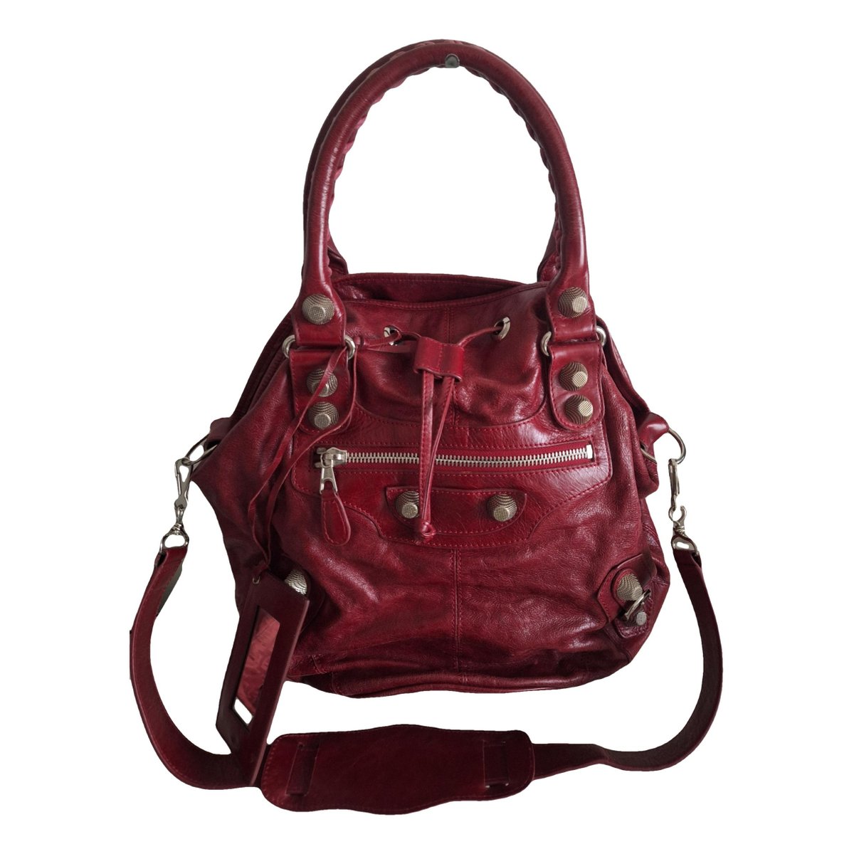 Pompon leather tote