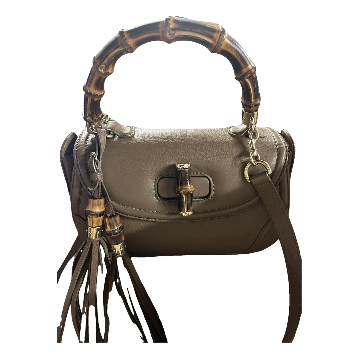 Convertible Pompon Bamboo Top Handle leather handbag