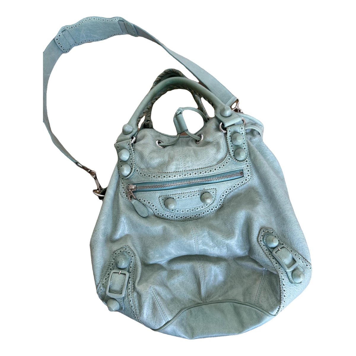 Pompon leather handbag