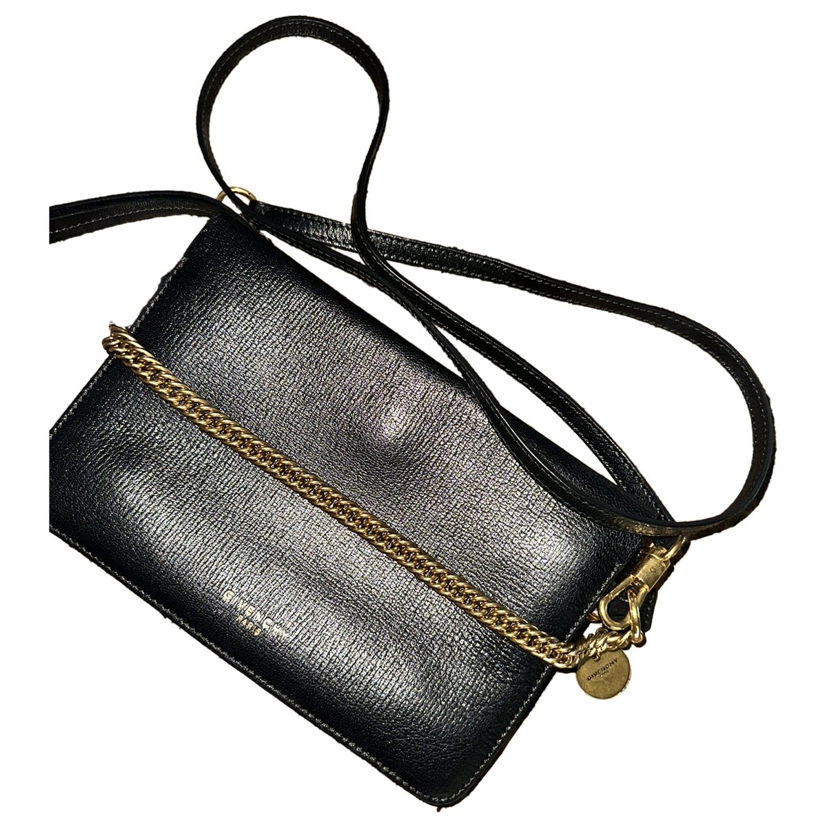 Emblem leather clutch bag
