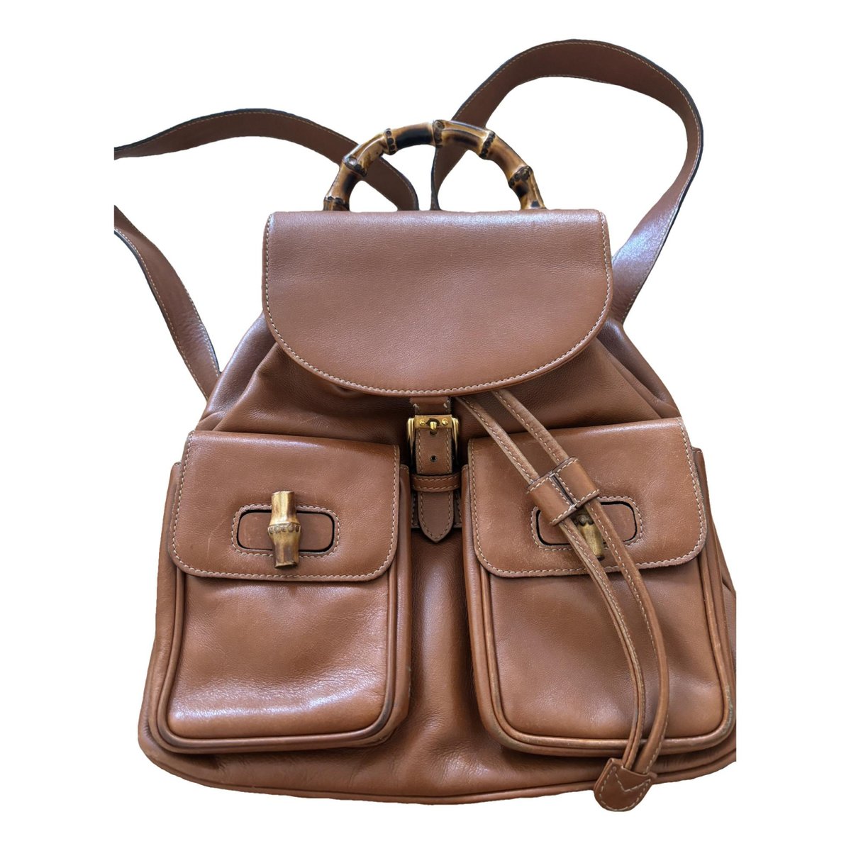 Bamboo Tassel Oval leather backpack