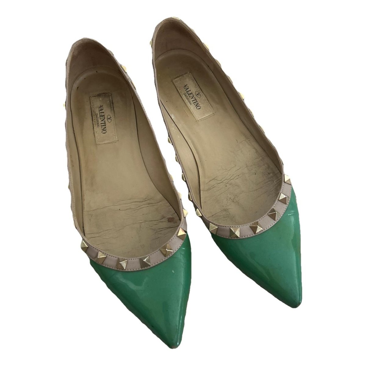 Rockstud leather ballet flats