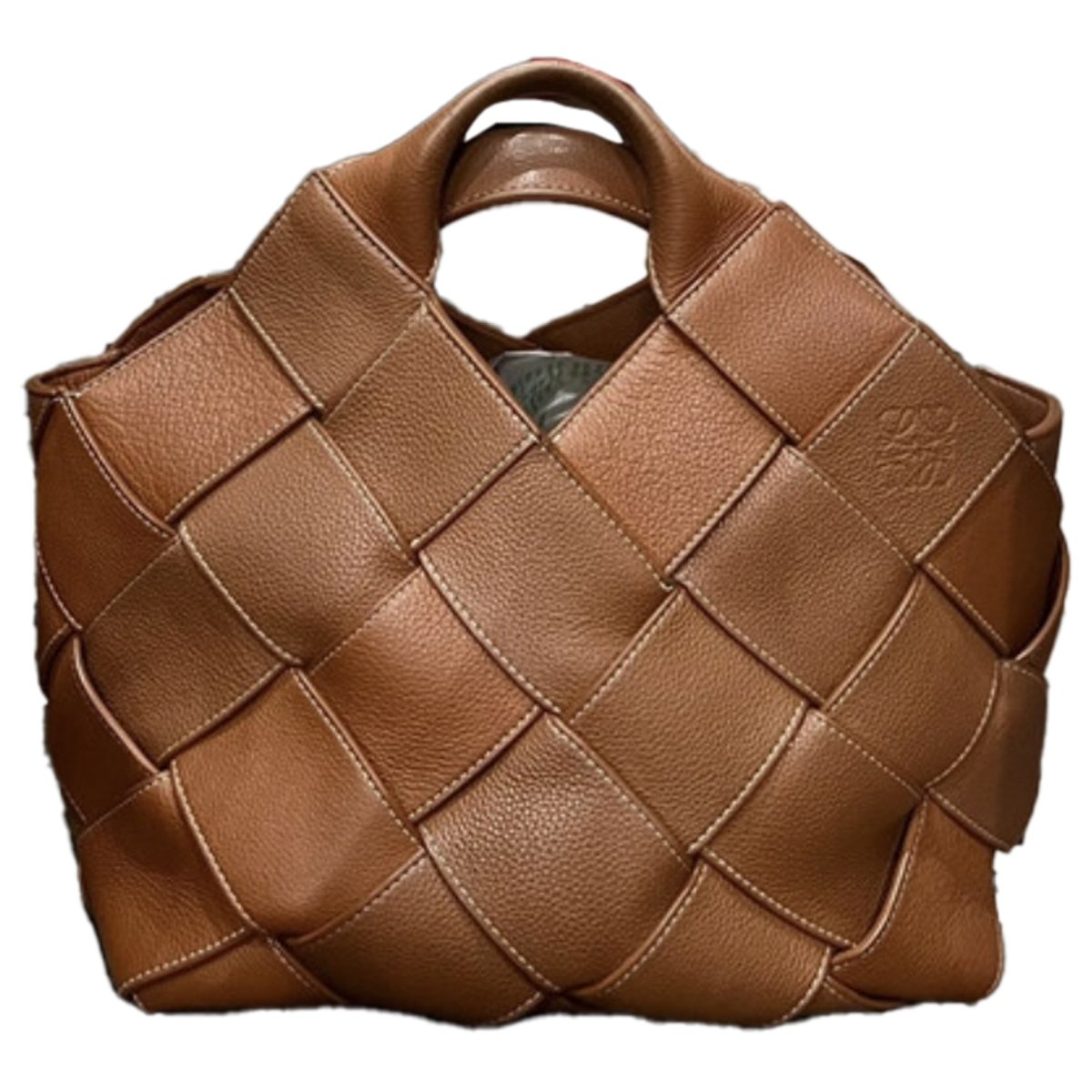 Woven basket bag leather handbag