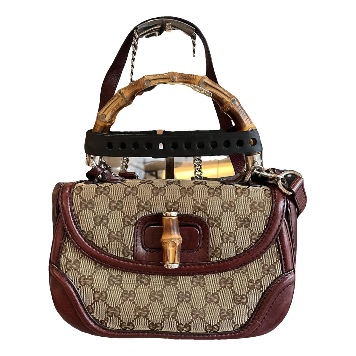 Convertible Pompon Bamboo Top Handle cloth handbag
