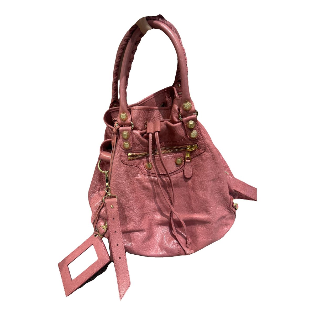 Pompon leather handbag